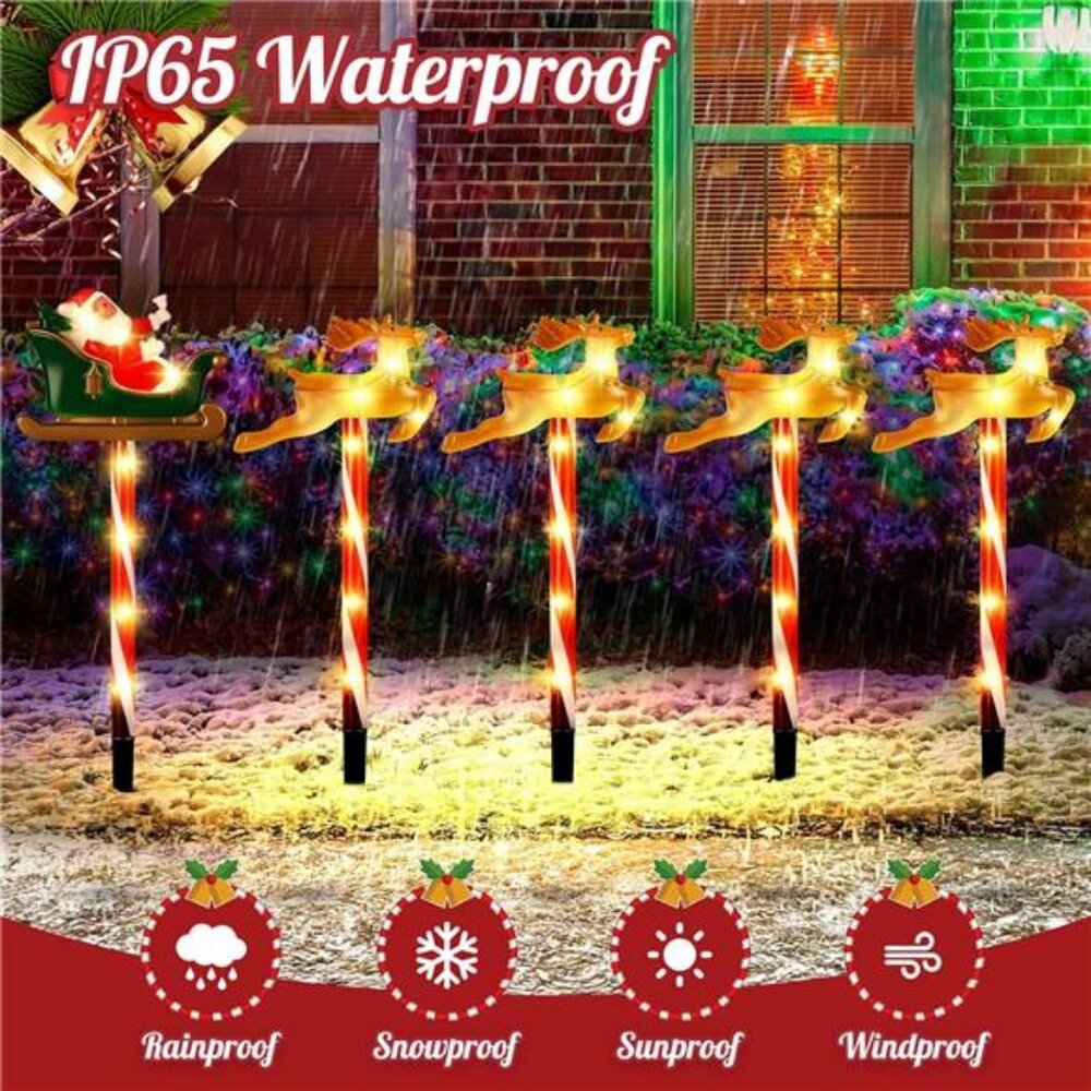 Solar Christmas Pathway Lights Decor, Set of 5 Packs Santa Claus and Reindeer - Picture 6 of 8